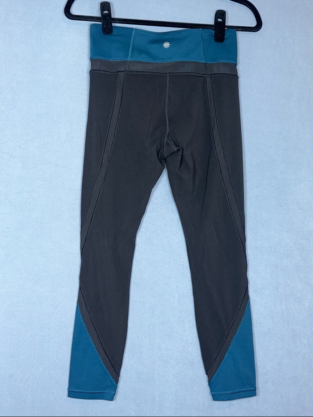 Athleta 7/8 Leggings Black Teal Womens Small High Rise Athletic